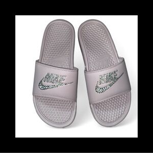 Particle Rose Mauve Pink Diamond Crystal Luxe Bling Sparkly Nike Slides New